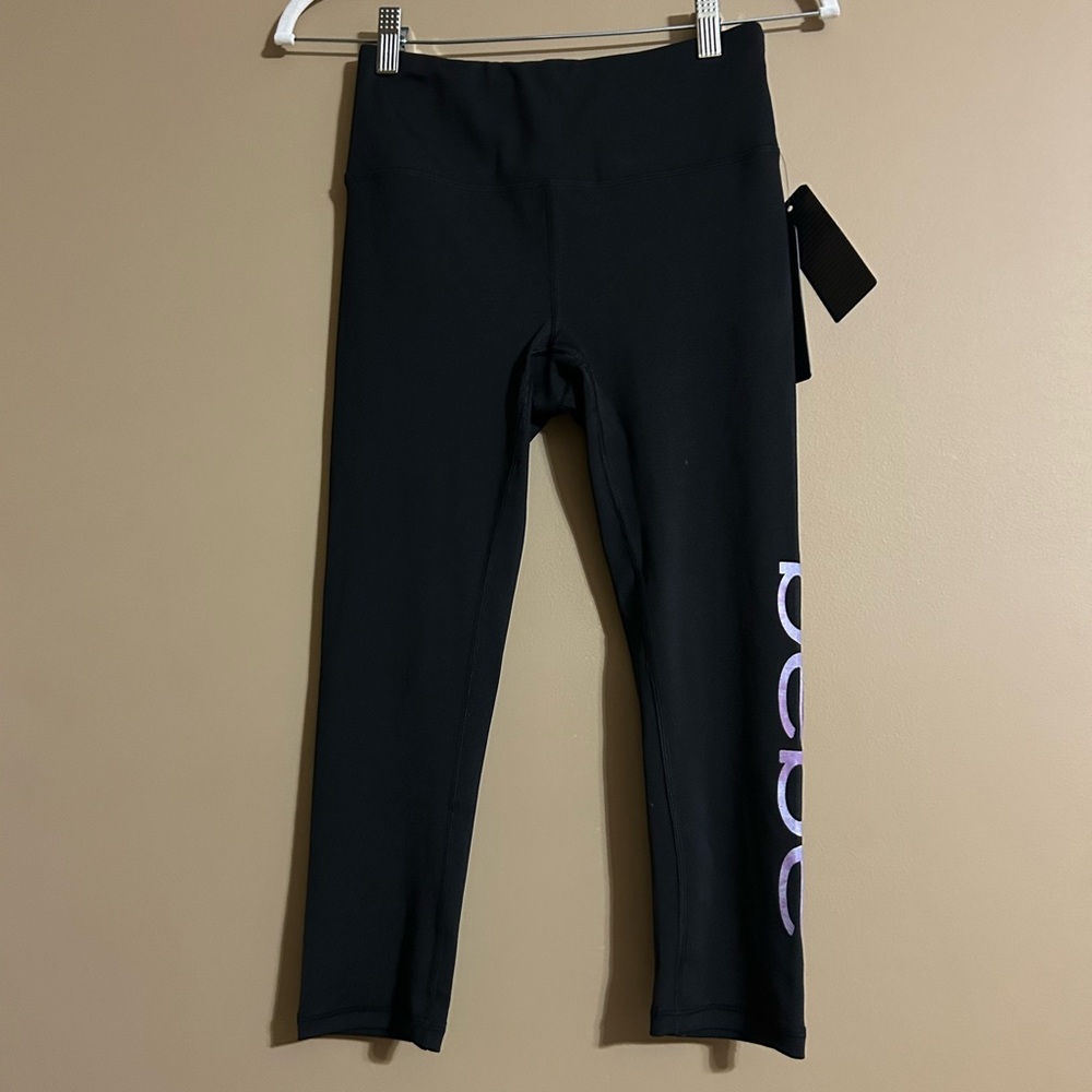 Bebe Sport Black Leggings with Tie Dye Logo Capri